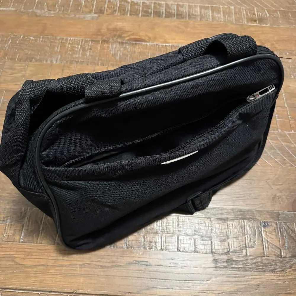 MODA Design Black Canvas Messenger Bag Small Carry On Flight Shoulder Tote